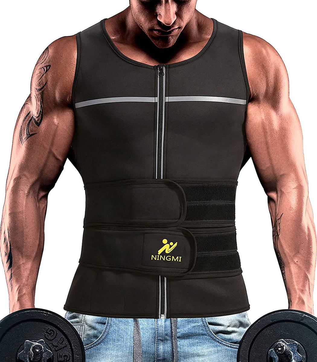 NINGMI Sauna Vest for Men 2 in 1 with Waist Trainer Sweat Workout